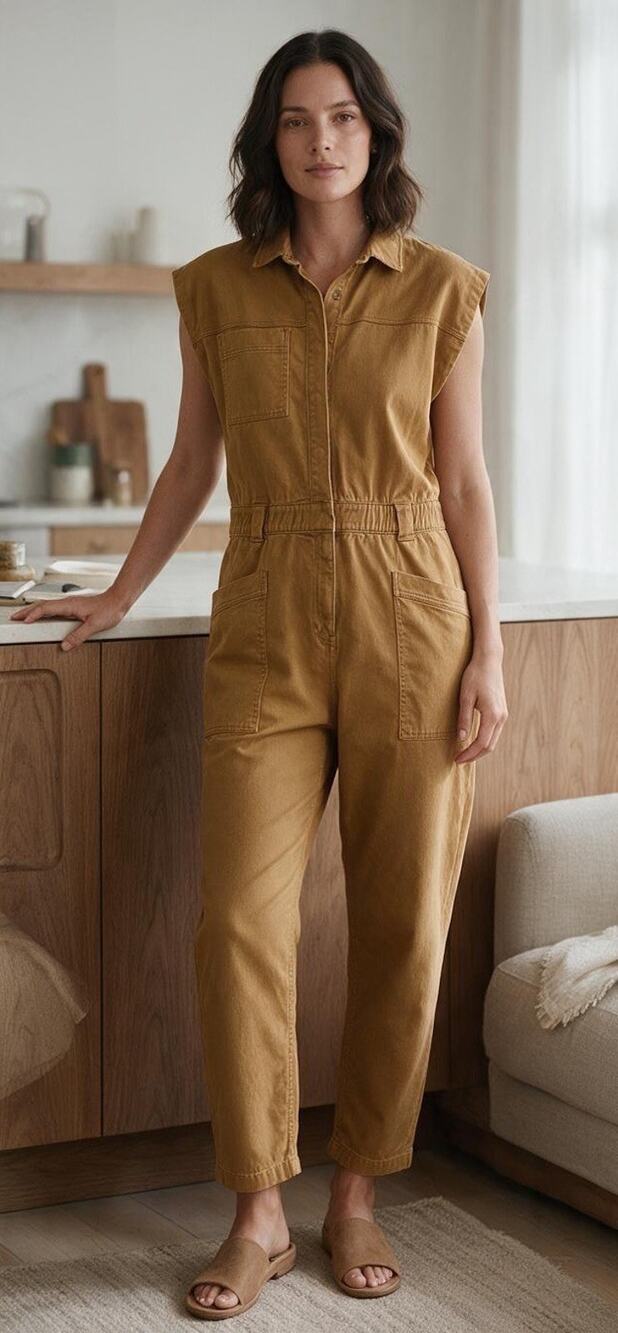 ana A New Approach Sleeveless Cargo Jumpsuit Boiler Suit Mustard XL